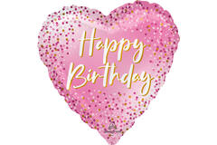 Foil balloon - Shape - Heart - "Happy Birthday" - 45 cm